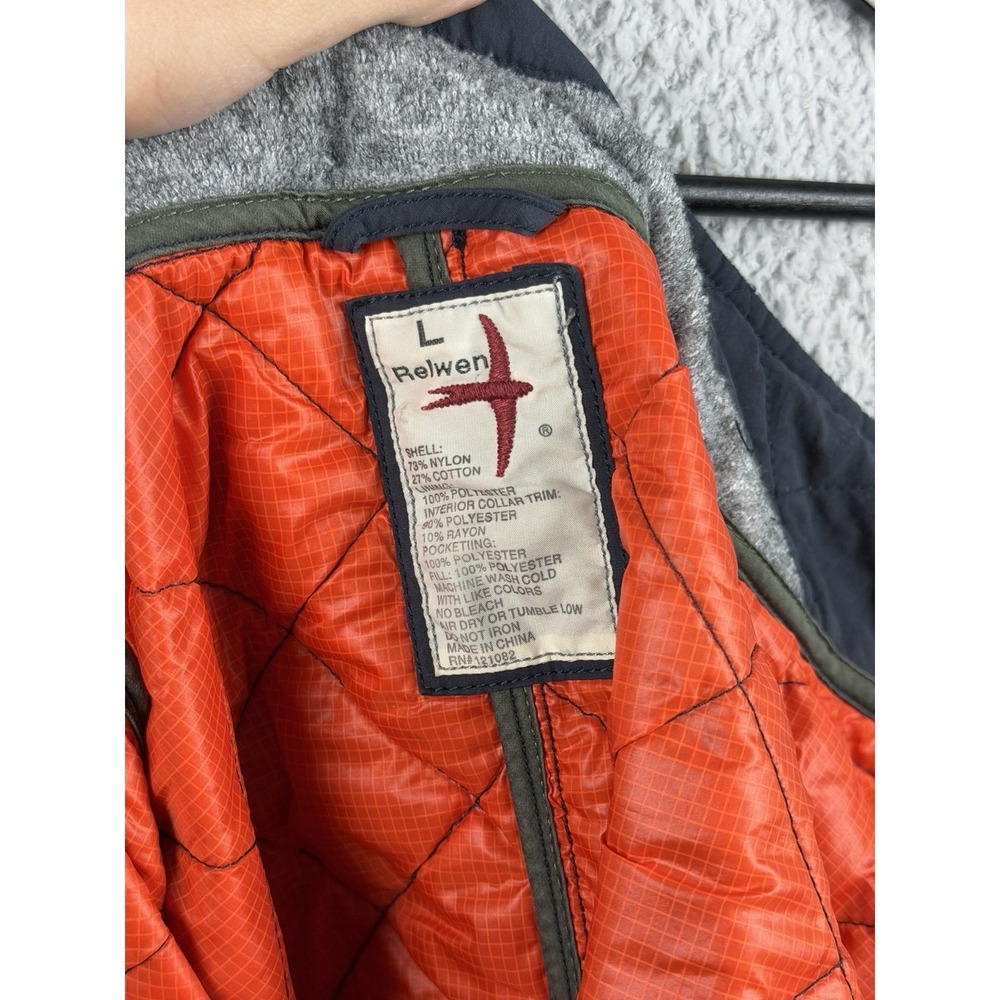 Relwen Quilted Insulated Tanker Snap Zip Up Jacket Size L Charcoal Blue/Orange - Picture 11 of 11